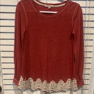 Rewind Red Long Sleeve Top with Lace Hem